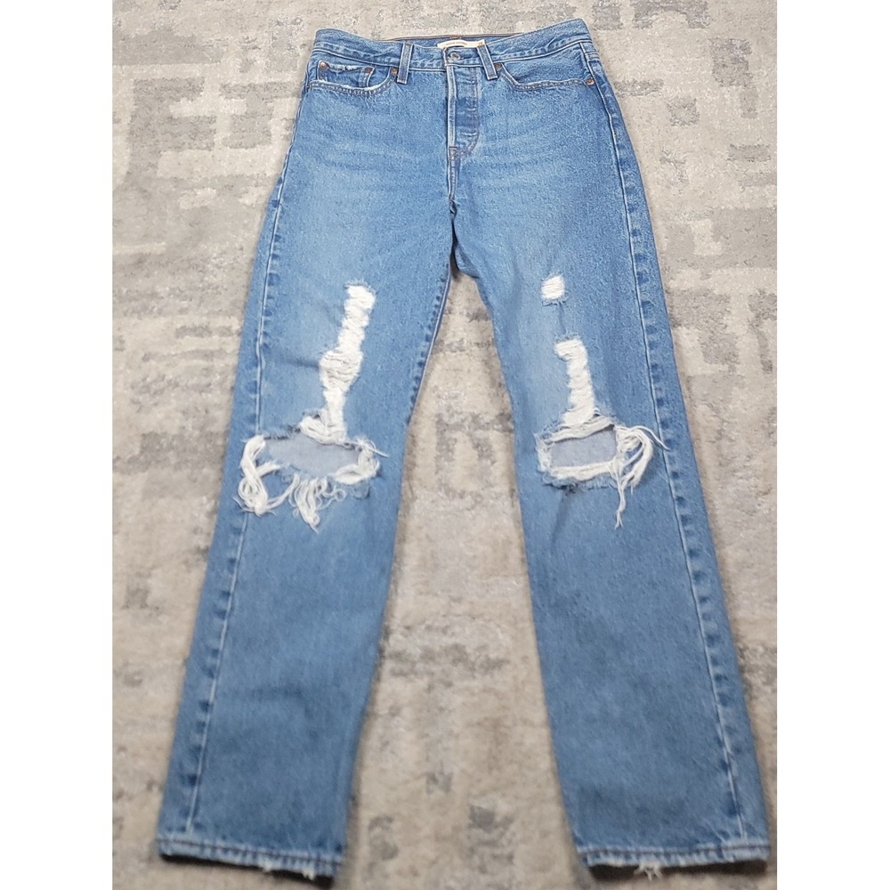 Levis Premium BIG E Women's Button-Fly Wedge Straight BLUE Denim Jeans Sz 28x28